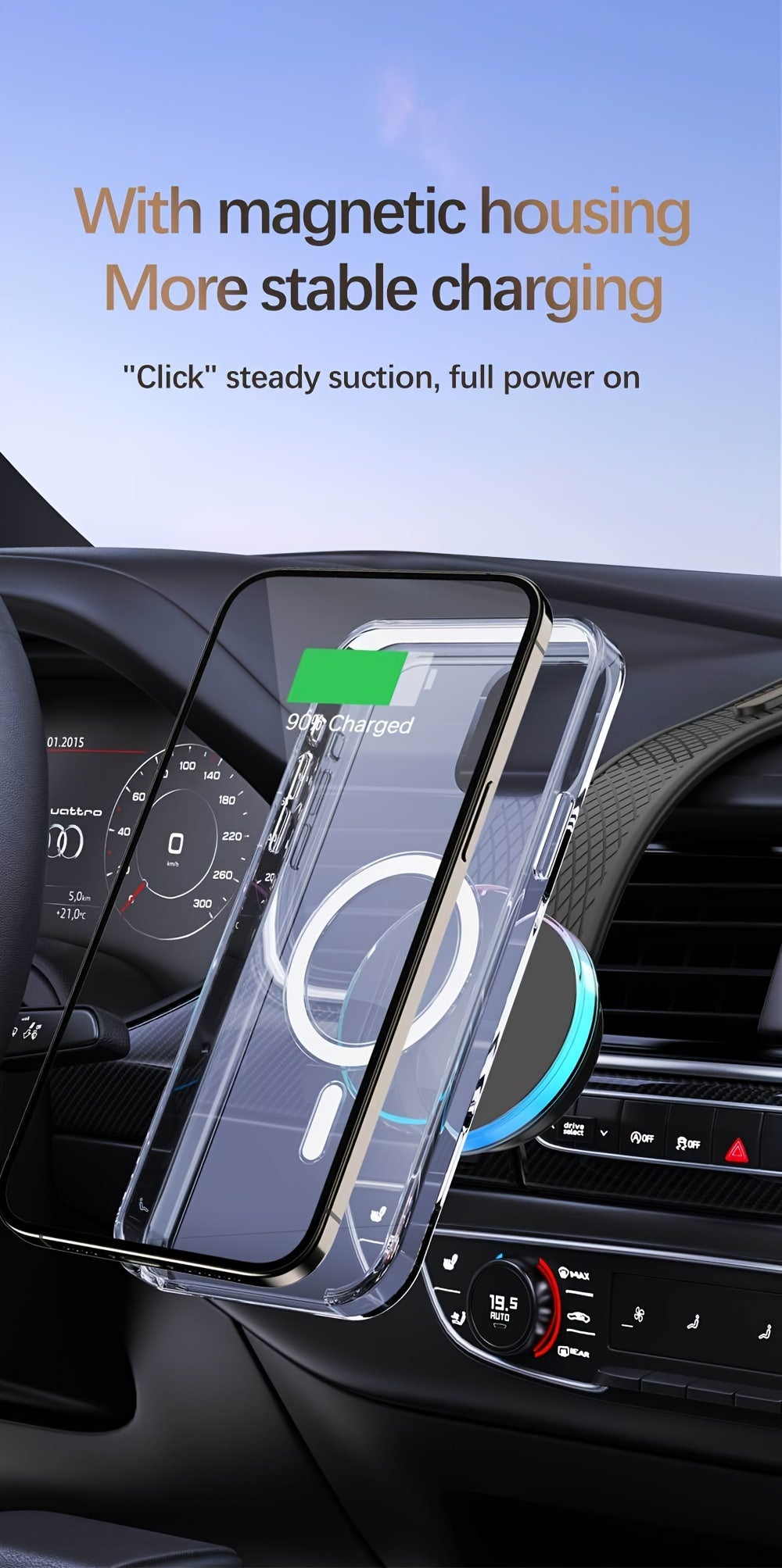 1pc 15W Premium Car-mounted Folding Wireless Charger Magnetic Suction