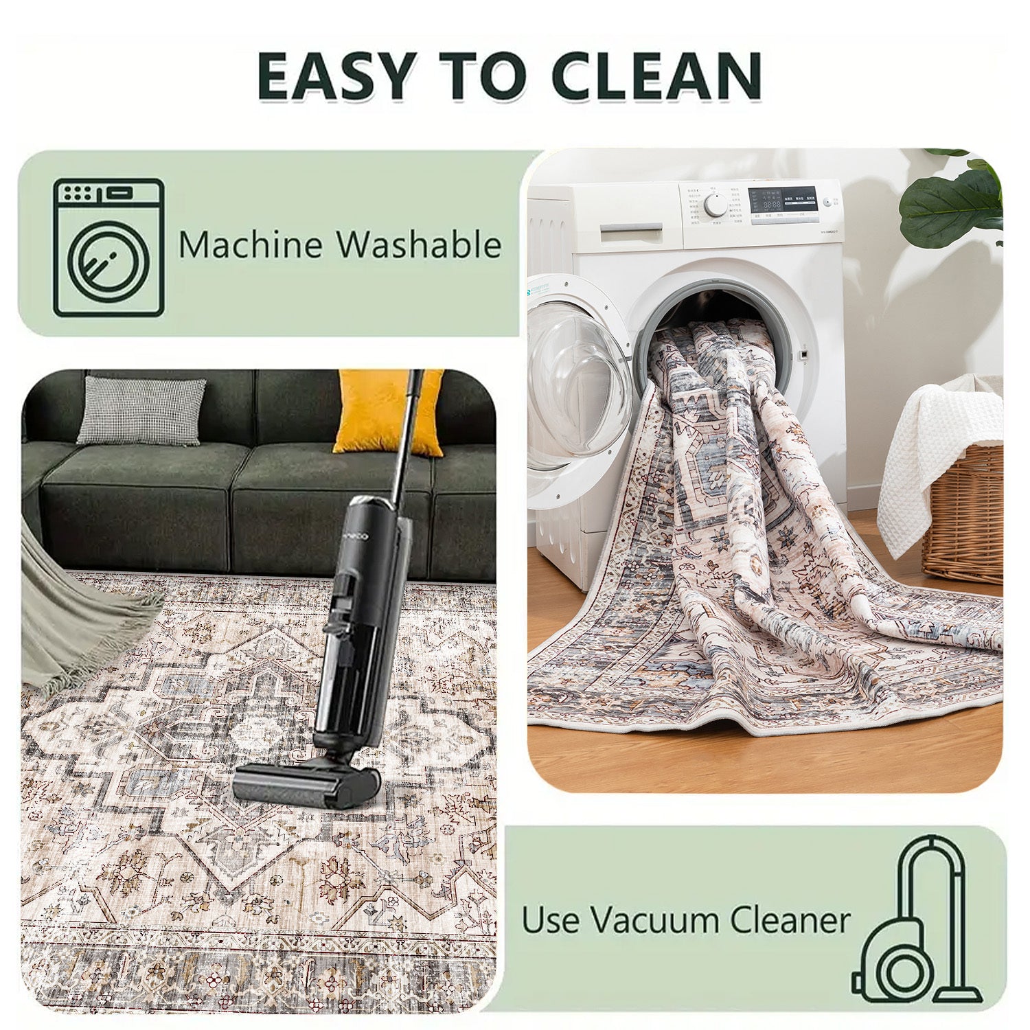 [Ultra Soft Bohemian Rugs] Ultra Soft Bohemian Beige Washable Rugs | Non Slip Retro Foldable Area Rugs for Living Room and Bedroom