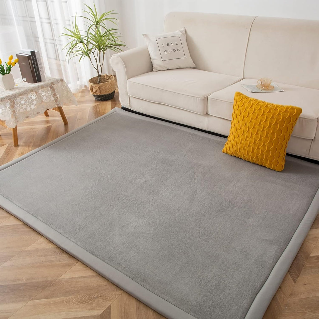 1pc Japanese Tatami Mat, Coral Velvet Mellow Mat, Baby Play Mat For Floor, 1.2 Inch Thick Crawling Rugs, Padded Foam Area Mat For Kids Playroom, Playpen, Nursery, Living Room, Yoga Mat, Non-Slip Backing