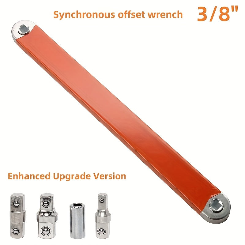Heavy-Duty 15-Inch -Ready Offset Extension Wrench Set with 4 Adapters (1/4"/3/8"/1/2"/3/8" Drive)