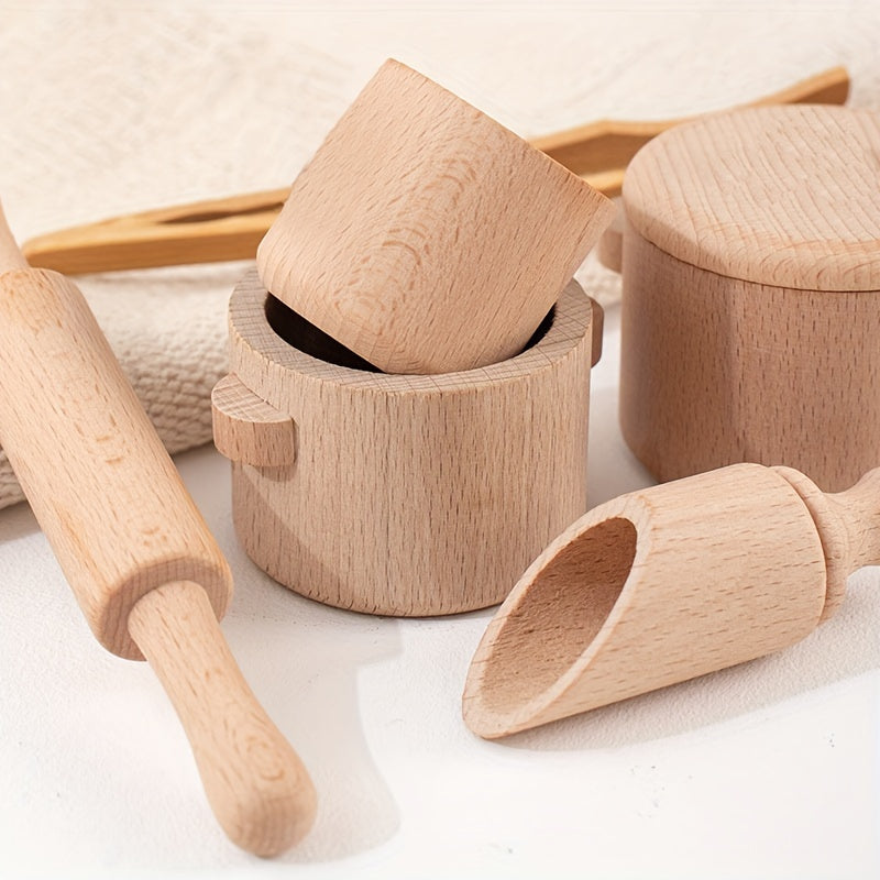 Montessori Wooden Play Kitchen Set for Kids - Pretend Tea Time & Home Experience, Educational Sensory Toys for Preschoolers