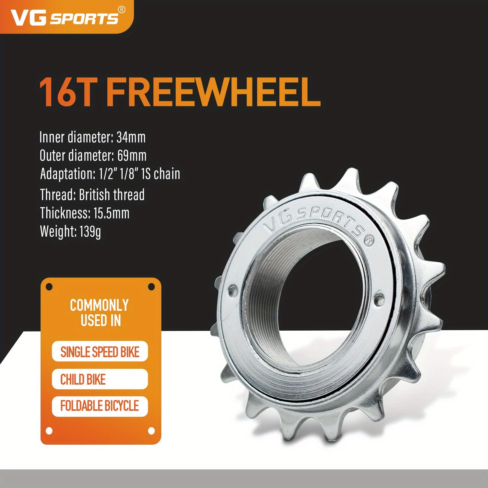 1pc VG Sports 16T/18T/20T/22T/24T 34MM Bicycle Flywheel Single Speed Bicycle Flywheel Sprocket 1 Speed Gear For BMX Flywheel Sprocket Gear Bike Accessories