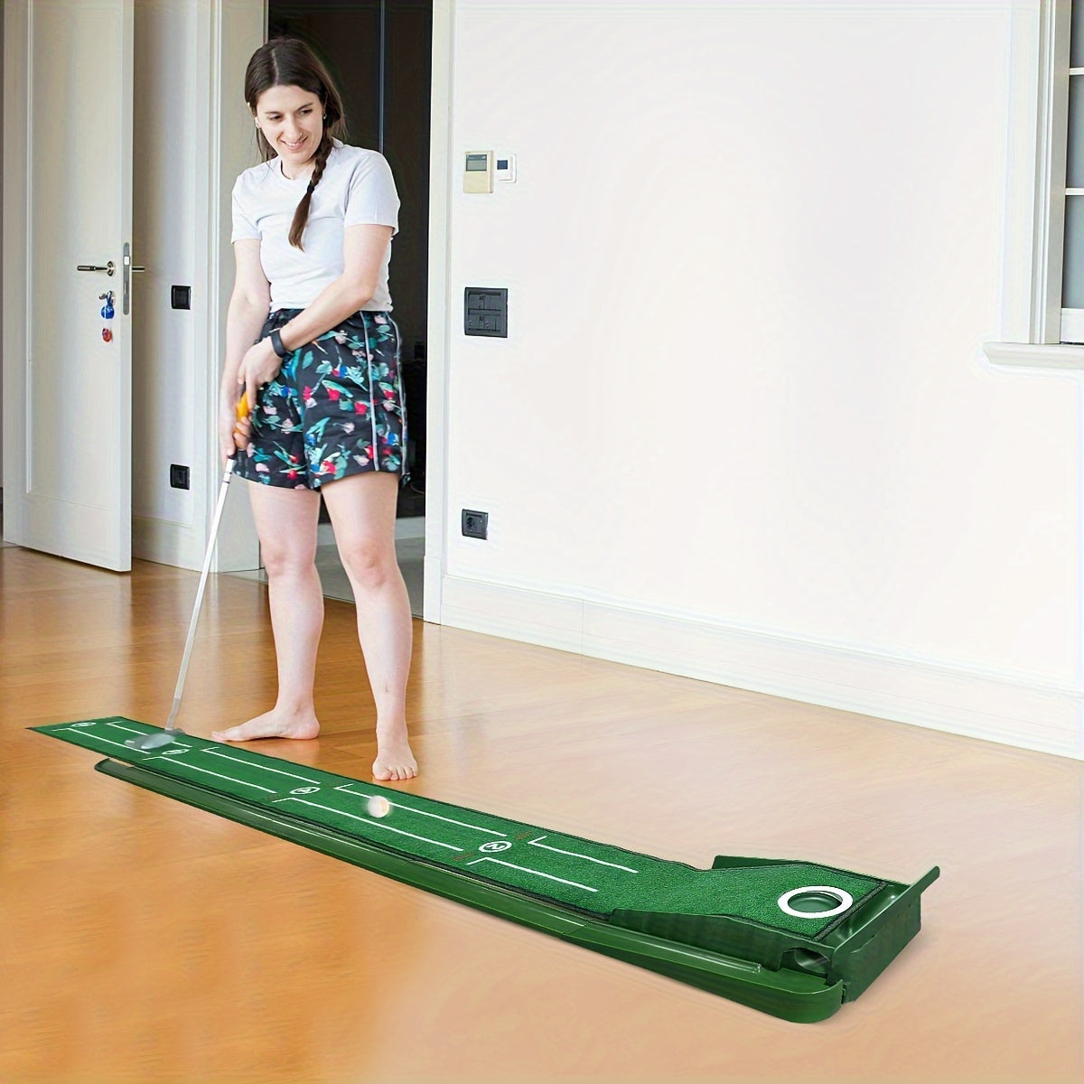 [Golf Putting Mat] HUAEN 8ft Golf Putting Mat with Alignment Guides -