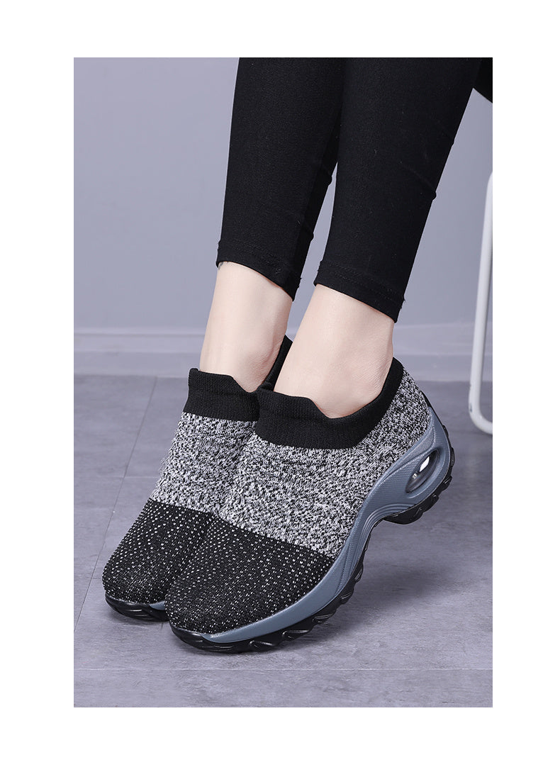 Women'S Air Cushion Sole Sneakers, Lightweight Knit Slip on Shoes, Breathable Running Shoes