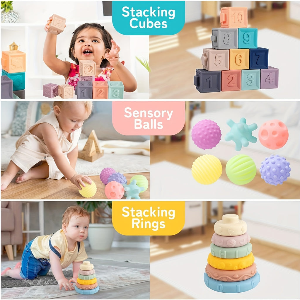 Baby Toys For 6 To 12 Months, 5 In 1 Toys For Babies, Sensory Toys For Toddlers 1-3, Pull String Toys, Stacking Blocks, Sensory Shapes & Teething Remote Control Halloween Christmas Gifts