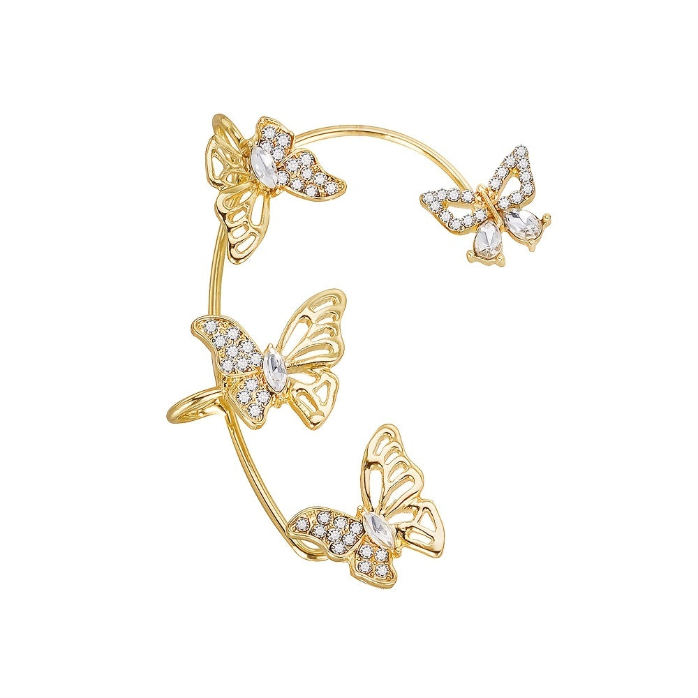 Women'S Elegant Butterfly Ear Cuffs - No-Piercing Ear Hooks, Synthetic Gemstone Accents