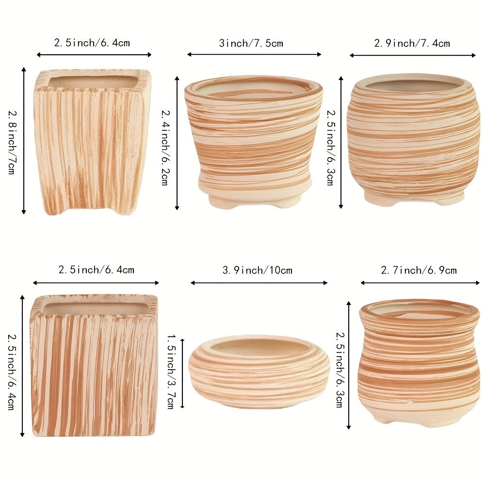 SUN-E 6pcs/Set Mini Plant Pots Pattern Succulent Plant Pot Cactus Pot Flower Pot Decorative Ceramic Planter for Home House Office Outdoor Garden Container Planter Perfect Gift Idea for Women with Drain Hole 2.5Inch/6.5cm (Pla