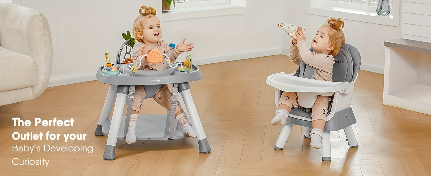 Baby High Chair, 15-In-1 Convertible Multifunctional Infant And Toddler High Chair With Activity Center, Tray And Toys(Grey)