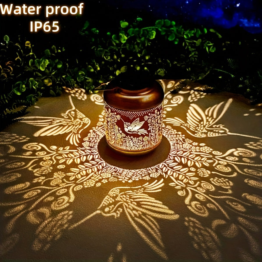 Charming Hummingbird Solar Lantern - Outdoor LED Light, Metal Bird Decor for Garden, Patio, Lawn & Pathway