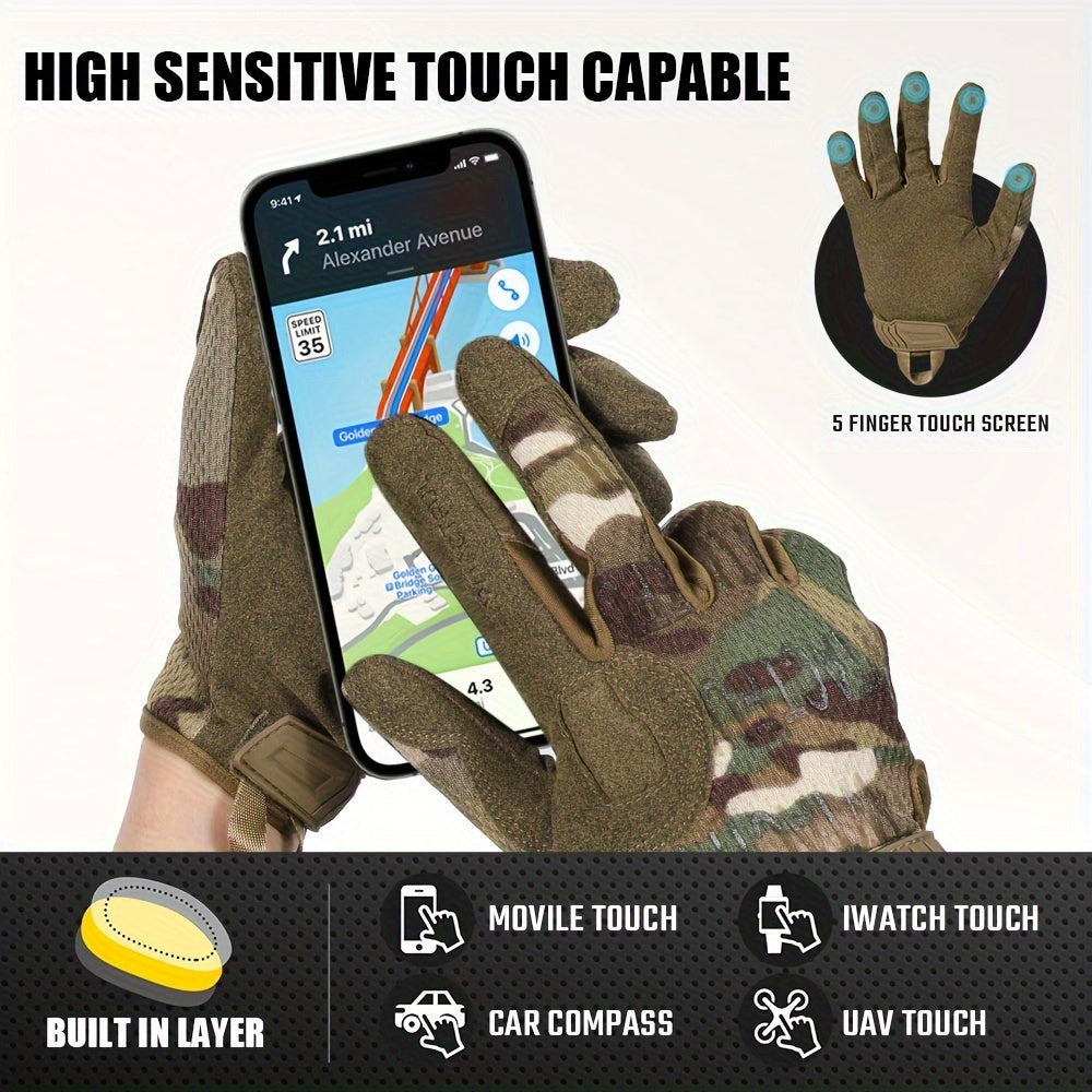 1 Pair Full Finger Thickened Windproof Touch Screen Gloves - Water Resistant, Anti-Slip, and Breathable