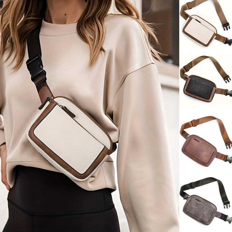 Mini Cute Color Block Sling Bag, Lightweight Portable PU Leather Outdoor Sports Fitness Chest Bag