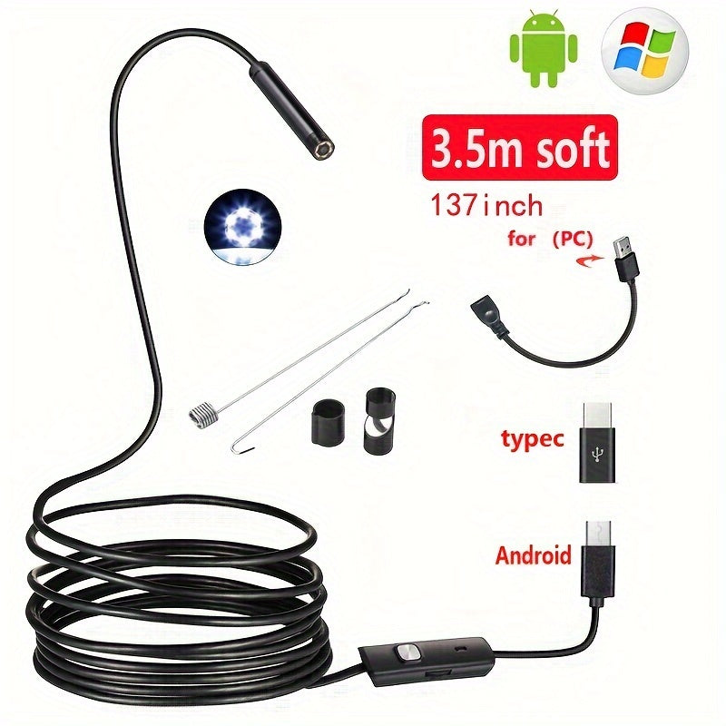 5Mm/0.196In Mini Camera Industrial Cameras Endoscope, Android Mobile Phone Camera, Pipeline Detection, Industrial, Automotive Repair, Carbon Deposition, Visual Repair, Air Conditioning 1-10M Probe