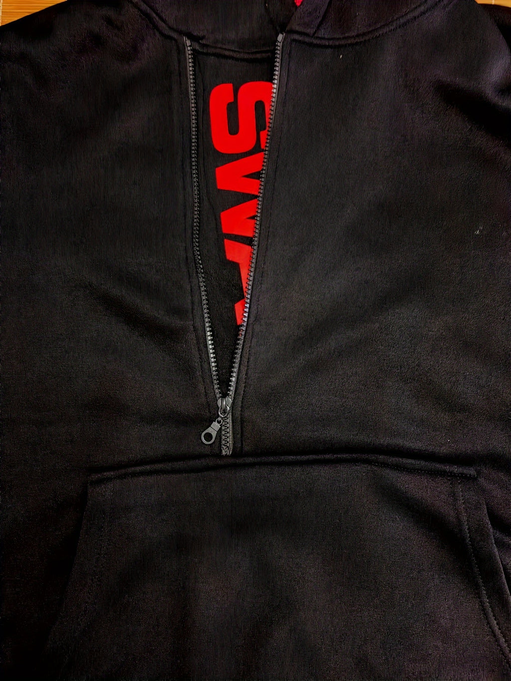 Men's Long Sleeve Letter Print Hoodie Sweatshirt with Kangaroo Pocket, Zipper Sloped Collar, Suitable for Outdoor Sports, Autumn and Winter Fashion