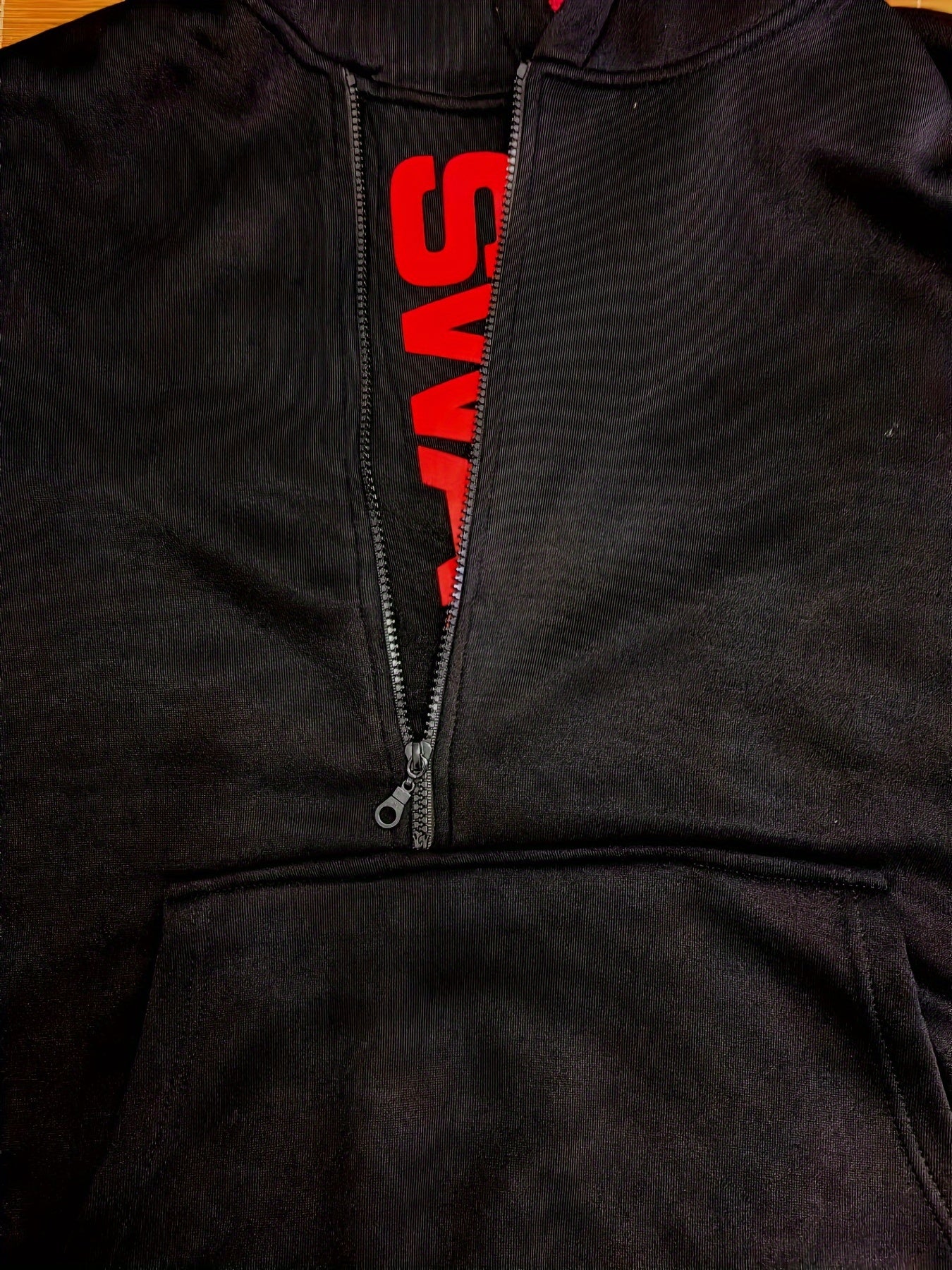 Men's Long Sleeve Letter Print Hoodie Sweatshirt with Kangaroo Pocket, Zipper Sloped Collar, Suitable for Outdoor Sports, Autumn and Winter Fashion