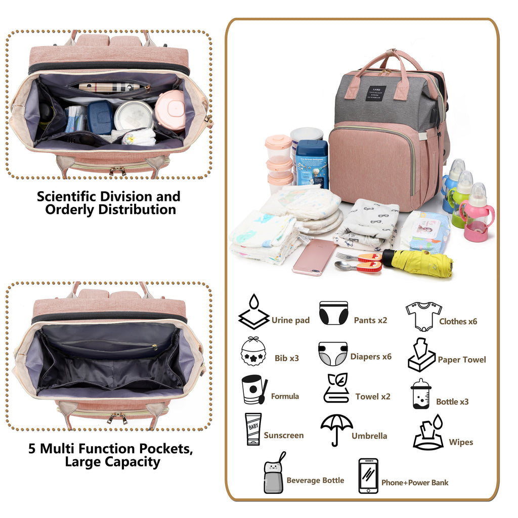 Lamroro Moire Diaper Bag Backpack, Large Capacity, Travel Backpack with Changing Station