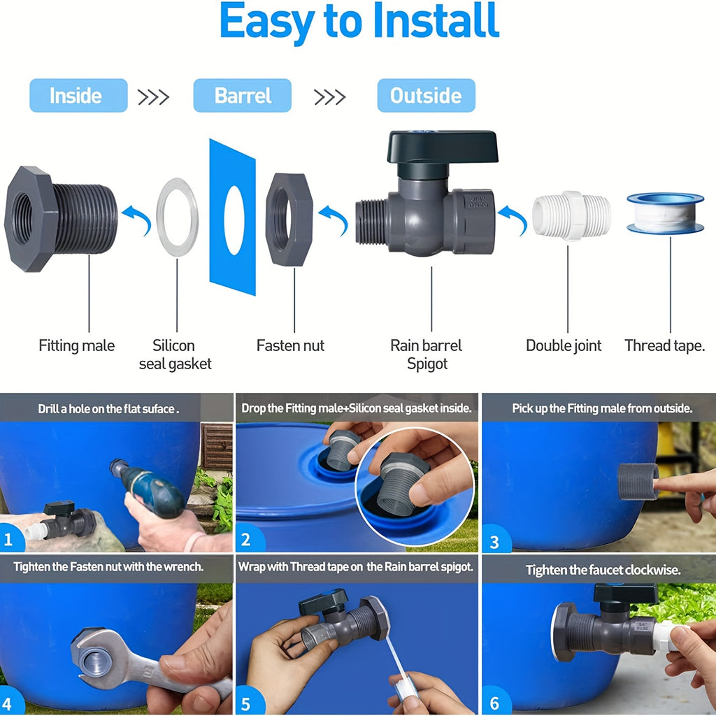2pcs/ Set, PVC Water Barrel Spigot Kit, Connector Drain Adapter With Inner Connection For Garden, Rain Barre, Garden Tool Supplies