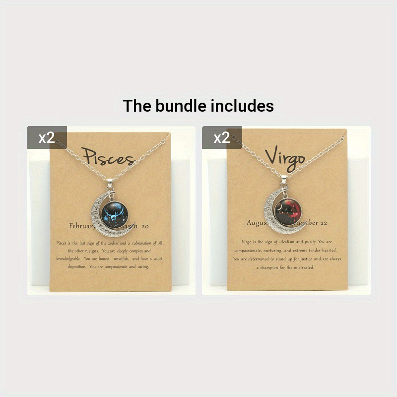 Glow-in-the-Dark Zodiac Necklace with Vintage Moon Pendant - Stylish Aquarius/Sagittarius/Leo/Leprechaun/Night & Sun Signs, Colorful Glass Charms, Zinc Alloy, Perfect Gift for Men