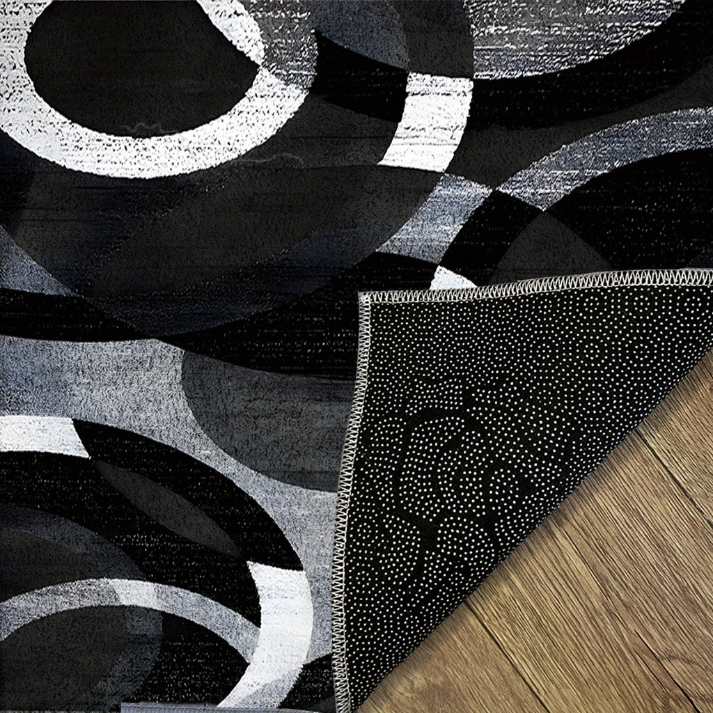 850gsm Velvet Area Mat - Modern Abstract Black & White Circular Pattern, Machine Washable Non-Slip Thick Pile, Ultra-Soft Durable Mat for Living Room Bedroom Entryway, Contemporary Home Decor, Large Area Rugs Living Room, Ent
