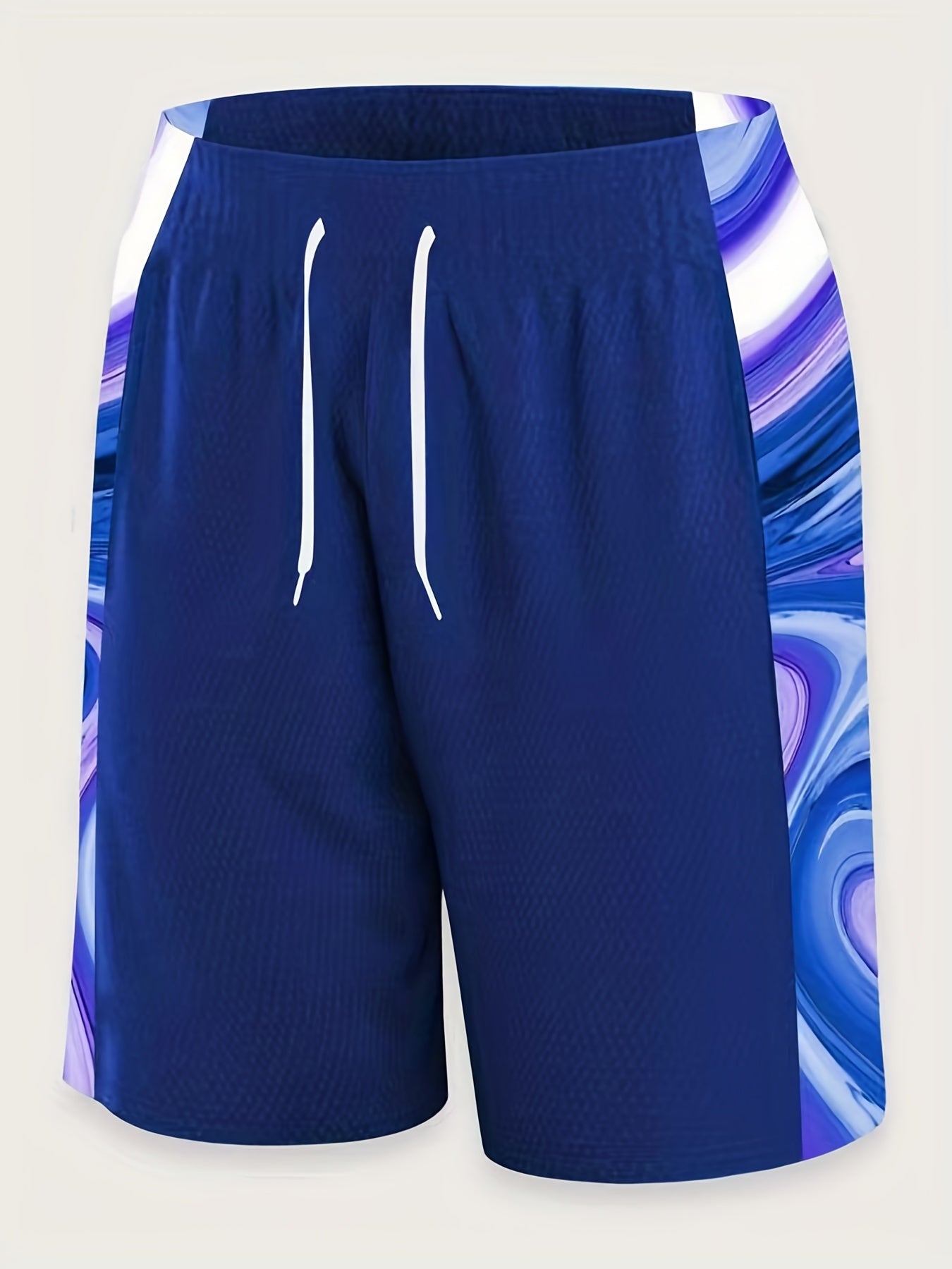 3-Pack Men'S Plus Size Athletic Shorts, Polyester Knit, Sports Style, Loose Fit, Random Print, Drawstring, Pockets, with 150g/m² Lightweight Fabric