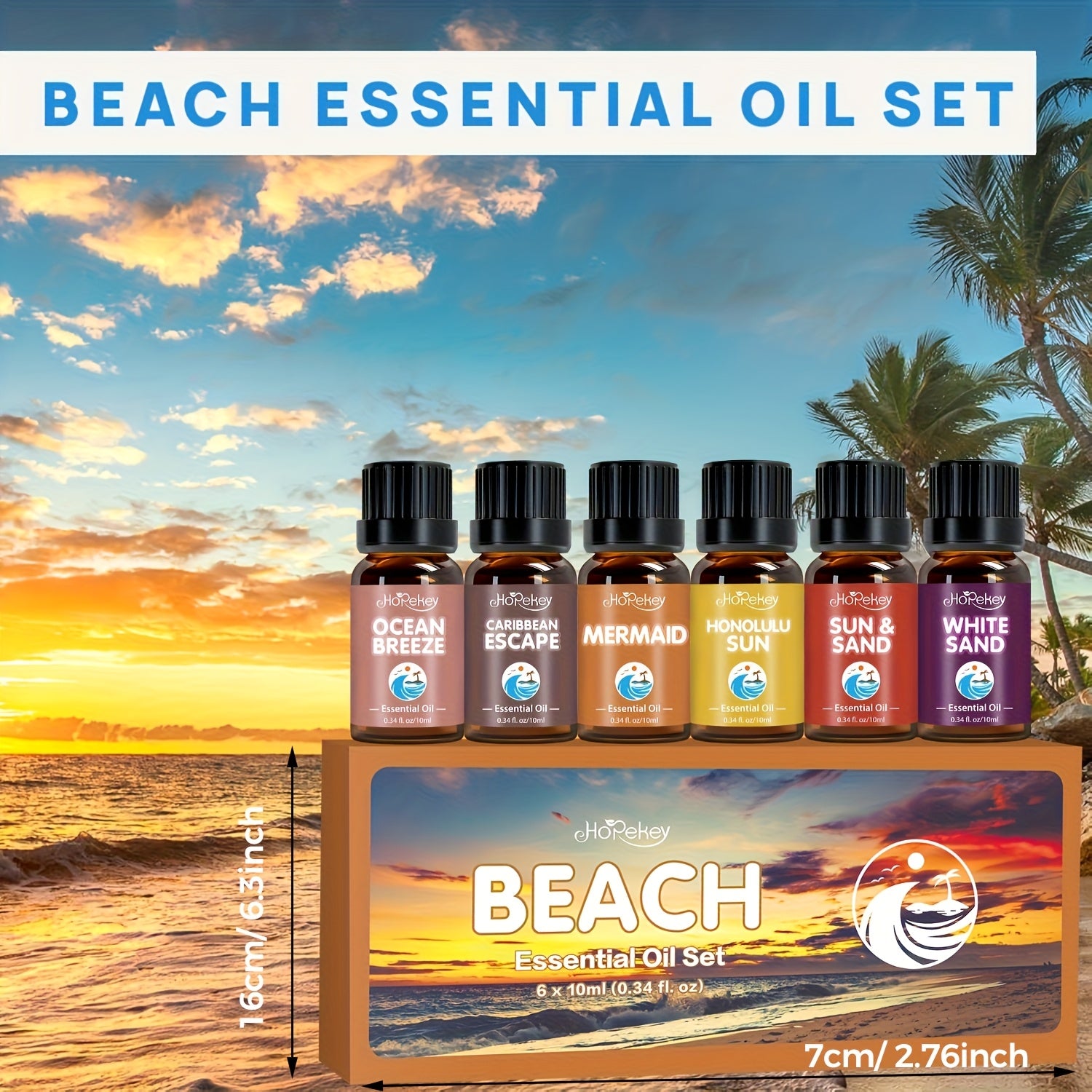 6/12pcs Beach/ Wooden/ Hotel Essential Oil Set - Coconut Tree Shadows, Sunny Beach, Shell, | Sandalwood/ Cedar/ Cypress| for Humidifier, Diffuser, Candles, Car Air Freshener, Soap, Hotel Scents Fragrance Oil - Romantic Valent