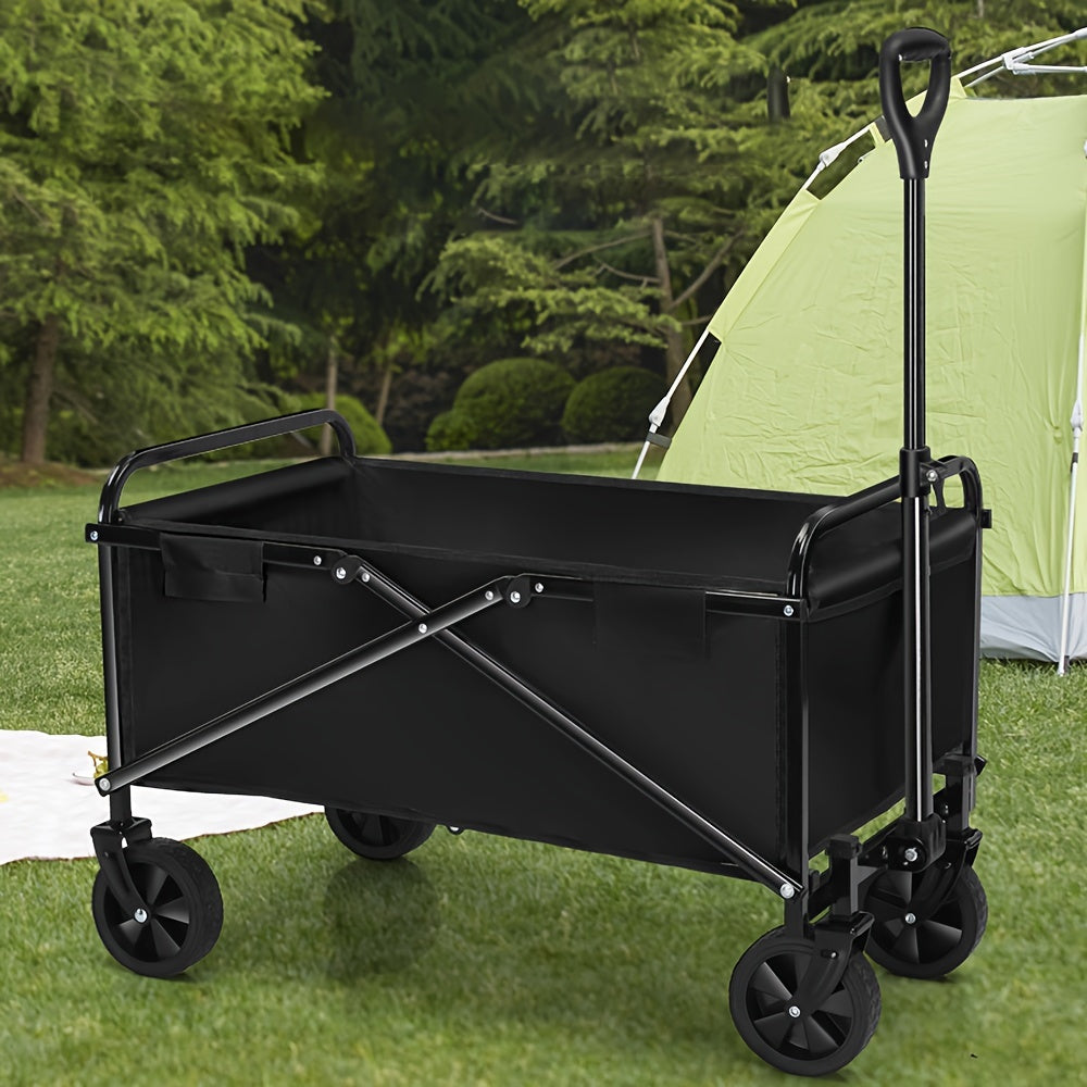 1pc Folding Outdoor Utility Wagon, Portable Collapsible Garden Cart With Adjustable Handle, Heavy Duty Plastic Camping Trolley, Easy Storage Home Shopping Trailer