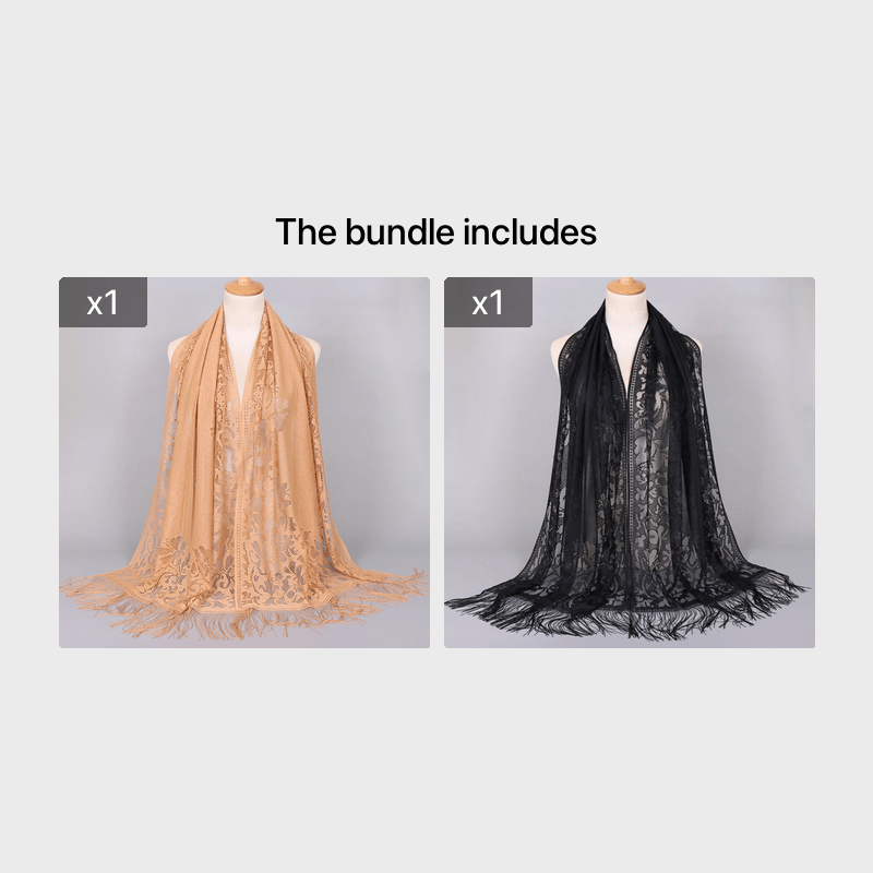 Ladies Women's Floral Lace Scarf Shawl With Tassels, Soft Mesh Fringe Wraps Bridal Shawl For Wedding Evening Party Dresses