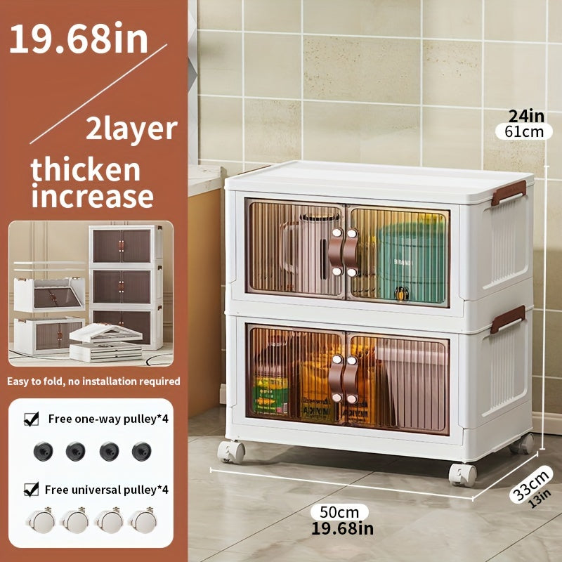 Foldable storage box 5 layers, large double opening storage box, large storage box with lid and wheels, can store clothes, snacks, toys and books, home office outdoor foldable container