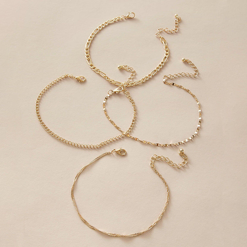 Four-piece Set of Fashionable and Simple Chain Anklets, Metal Alloy Foot Chain Set