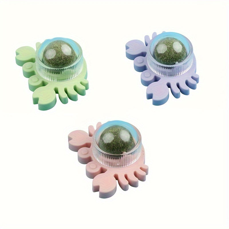 3 Packs Natural Catnip Balls, Interactive Cat Teeth Cleaning Toys, Cat Mint Playthings With Durable Holder - Pink, Green, Blue