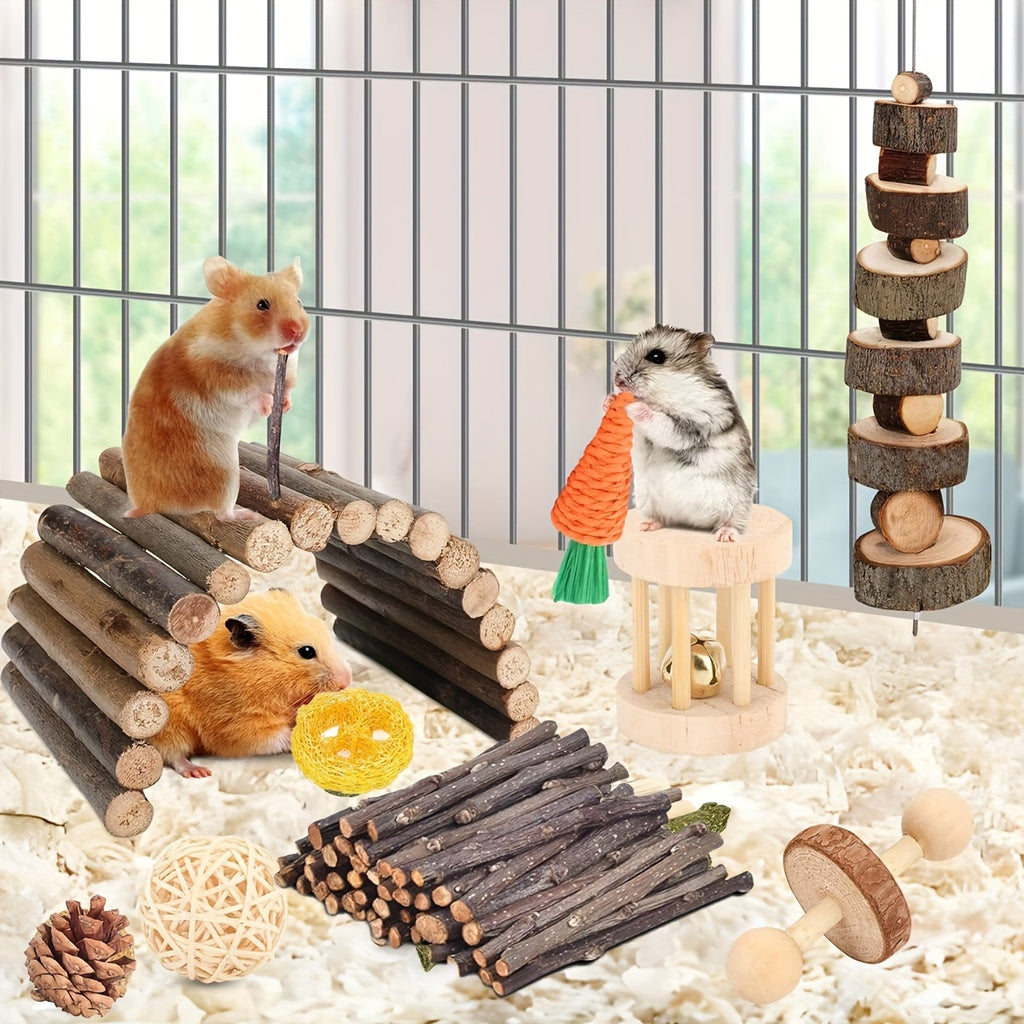 Hamster Cage Accessories, 50pcs Chew Toys for Guinea Pig, Chinchillas, Gerbils, Mice, Rats, Mouse, Rabbit, Bunny Hideout Seesaw, Natural Molar Tools