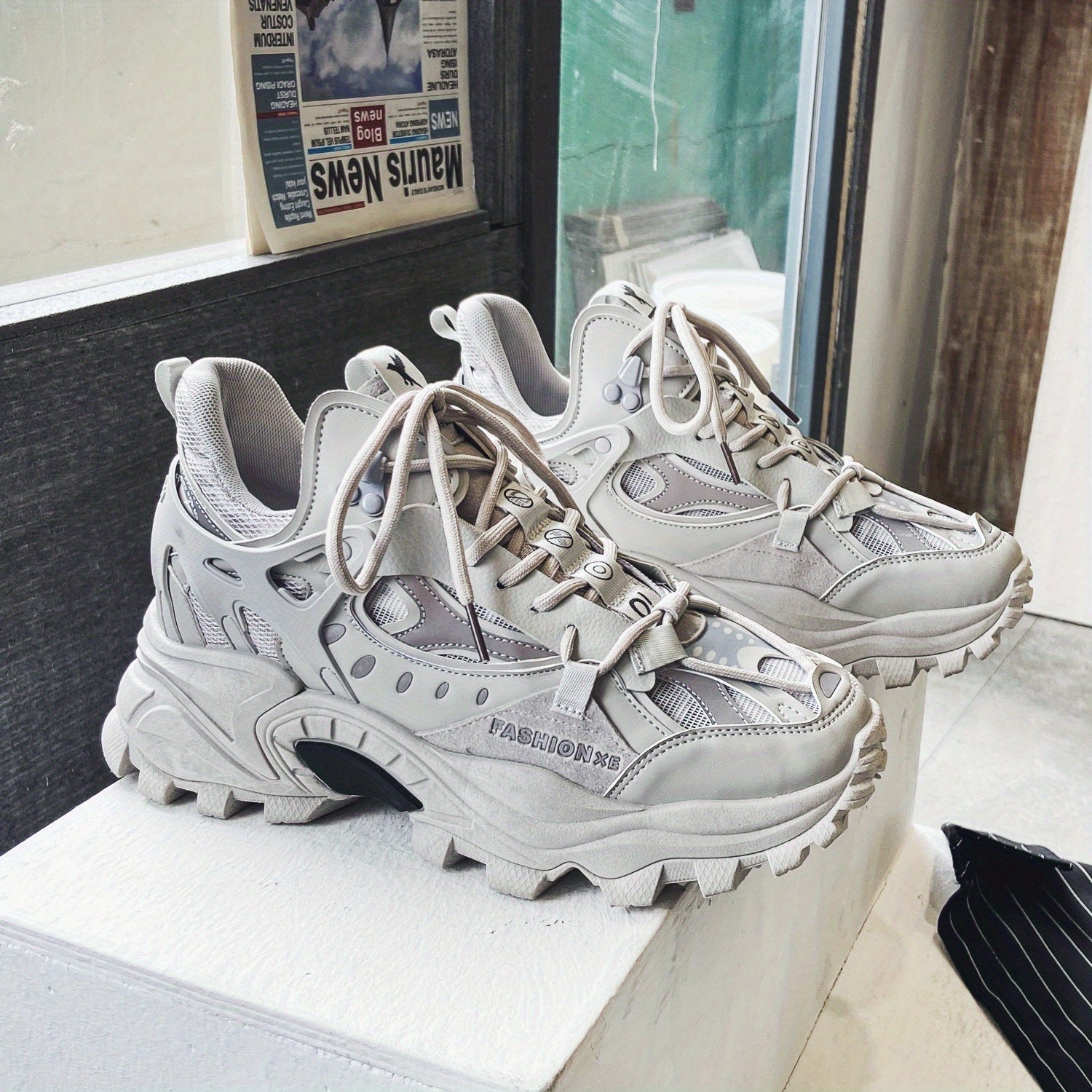 [1 Pair Men'S Cloud Pattern Sneakers] Round Toe Lace-Up  Athletic Sneakers, Sports , Breathable Fabric