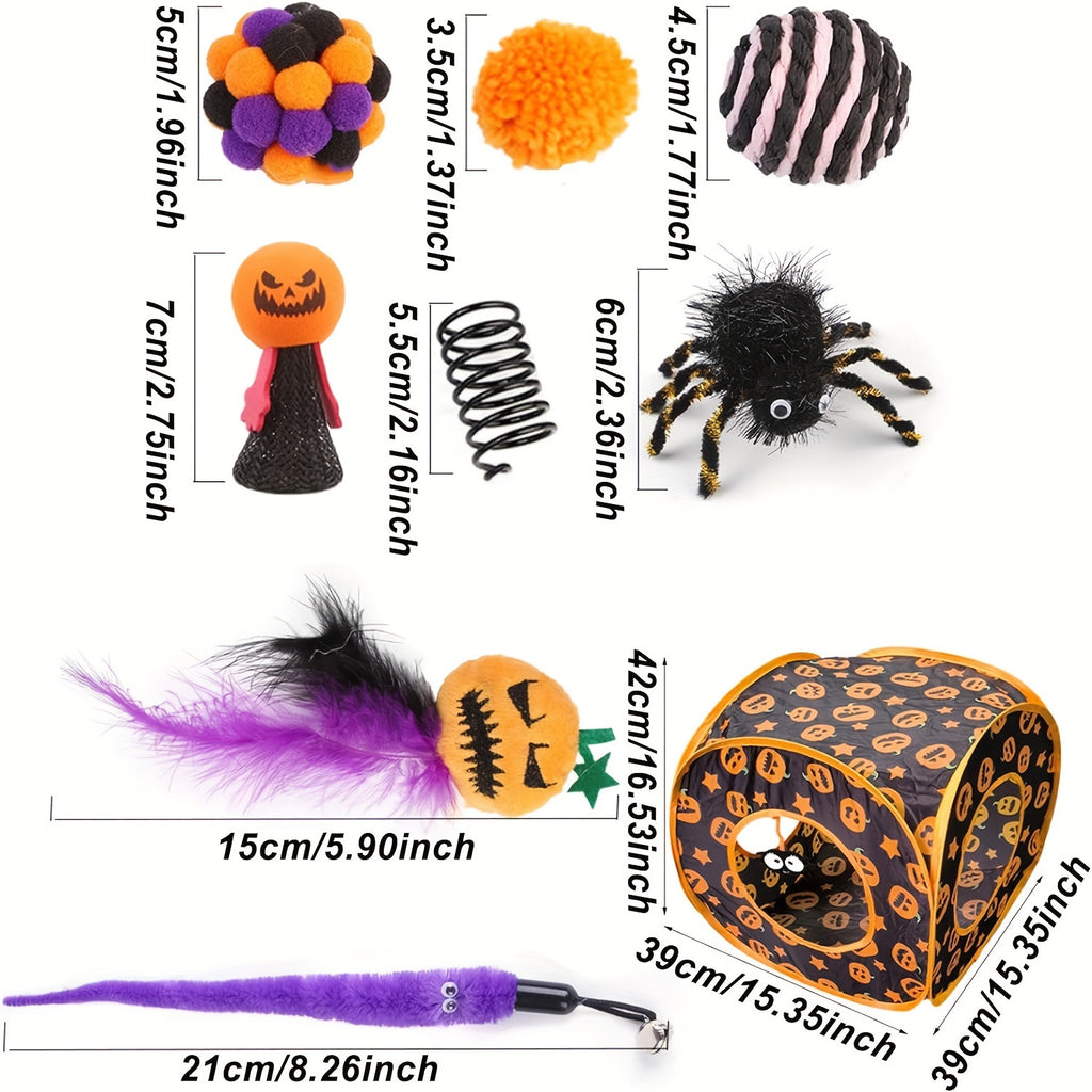 Festive Halloween Cat Toy Set: 1/3/5/8 Pcs Interactive Kitten Toys, Pumpkin Toys, Feather Toys, And More for Indoor Playtime