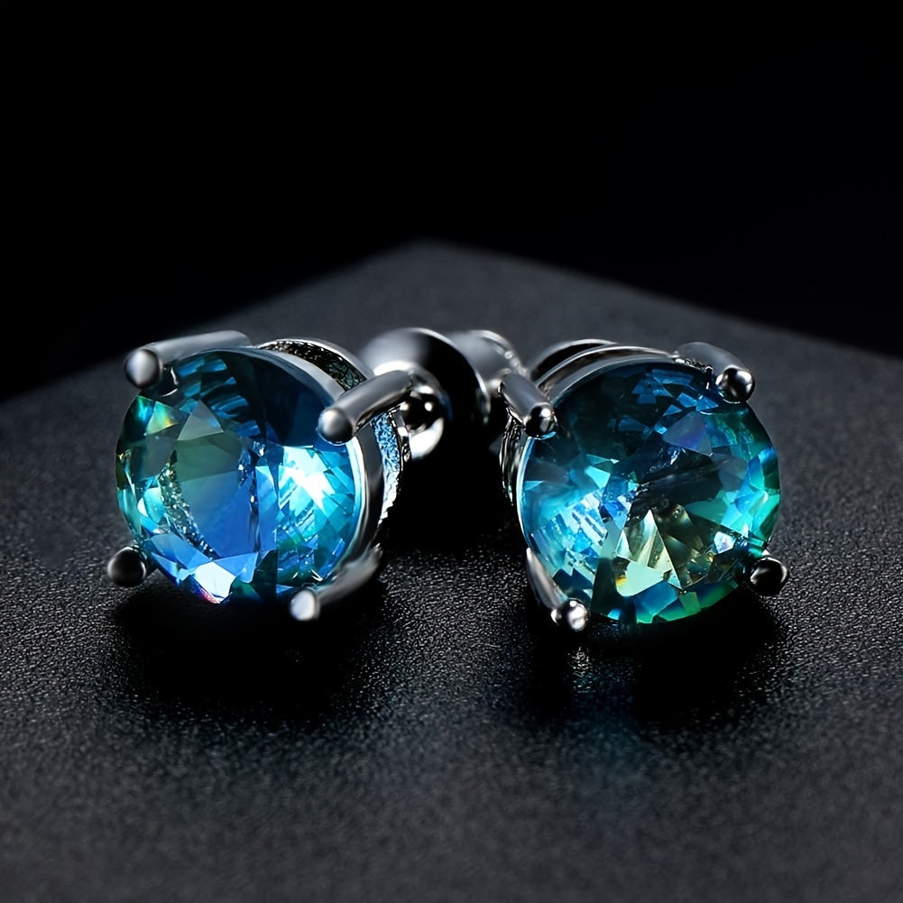 Sterling Silver Earrings, 925 - Boho Style Round Cubic Zirconia Earrings