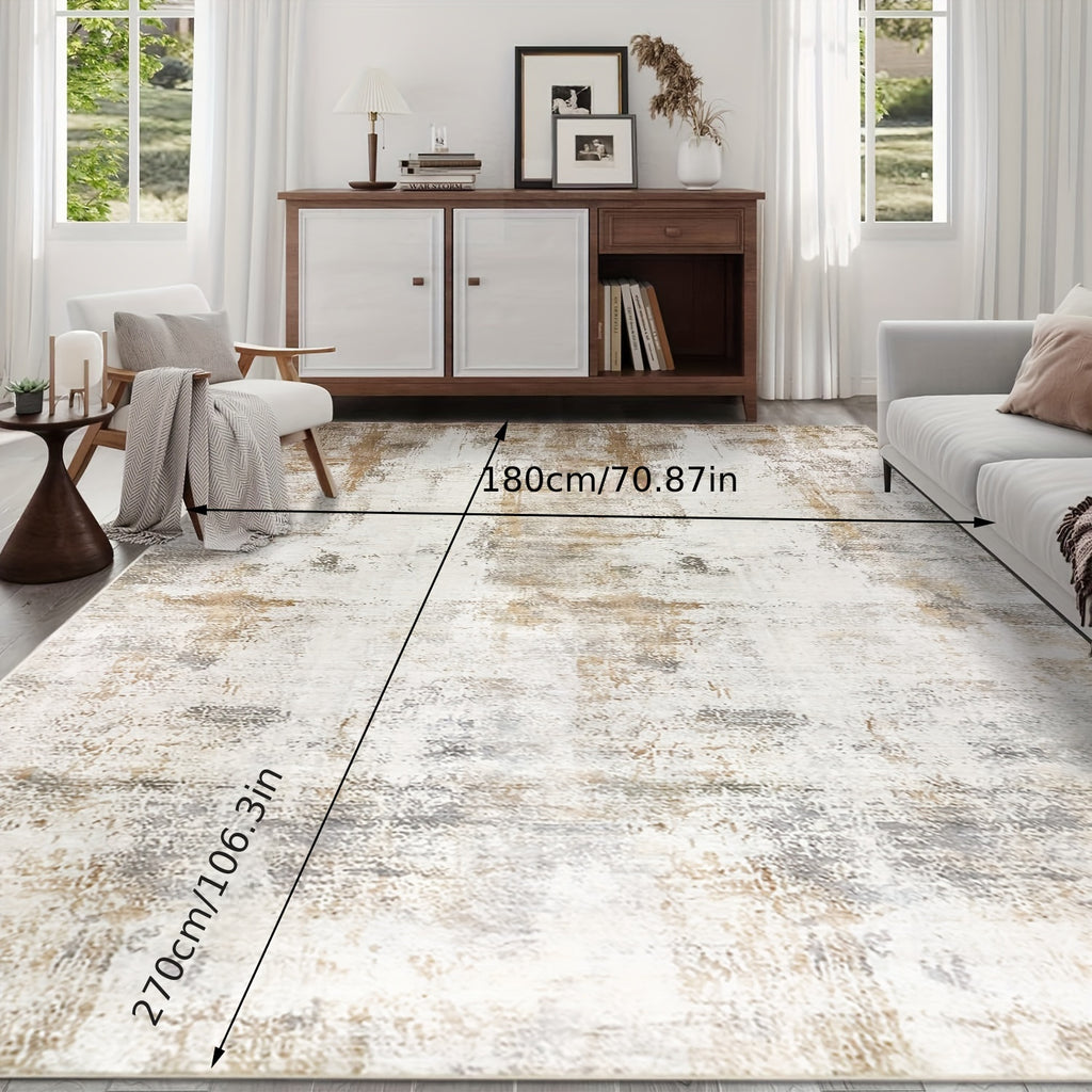 1pc Washable 6x9 Area Rug Soft Low Pile Rubber Backed Neutral Rugs for Bedroom Living Room Dining Room Office (Beige/ Camel)