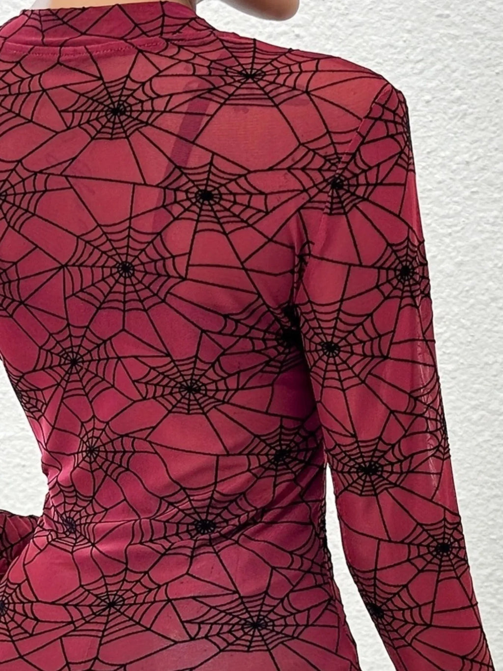 Spider Web Print Mesh Long Sleeve Blouse