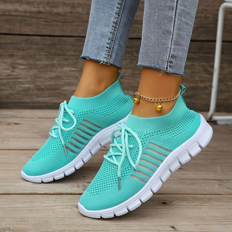 Women's Knitted Sports Shoes, Breathable & Lightweight Low Top Running Sneakers, Casual Outdoor Gym Jogging Trainers Plus Size