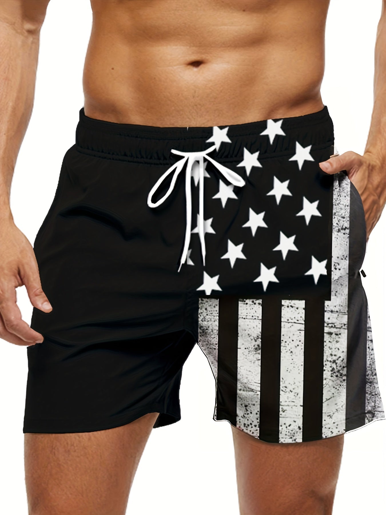 Men's Plus Size "American Flag" Graphic Shorts Beach Pants Holiday Shorts, Elastic Drawstring Sports Short Pants