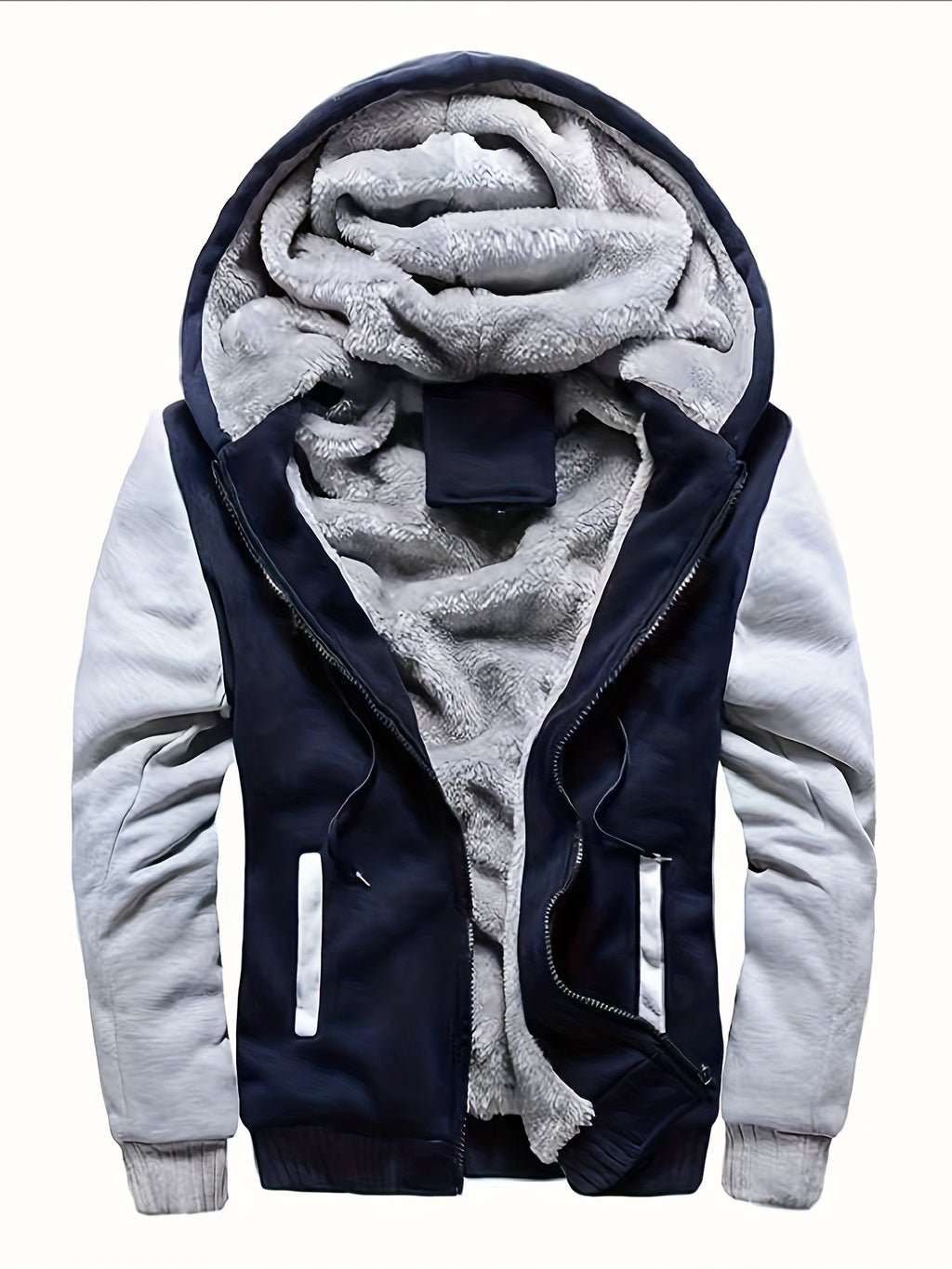 Men'S Winter Thick And Padded Warm Zip Up Hooded Jacket