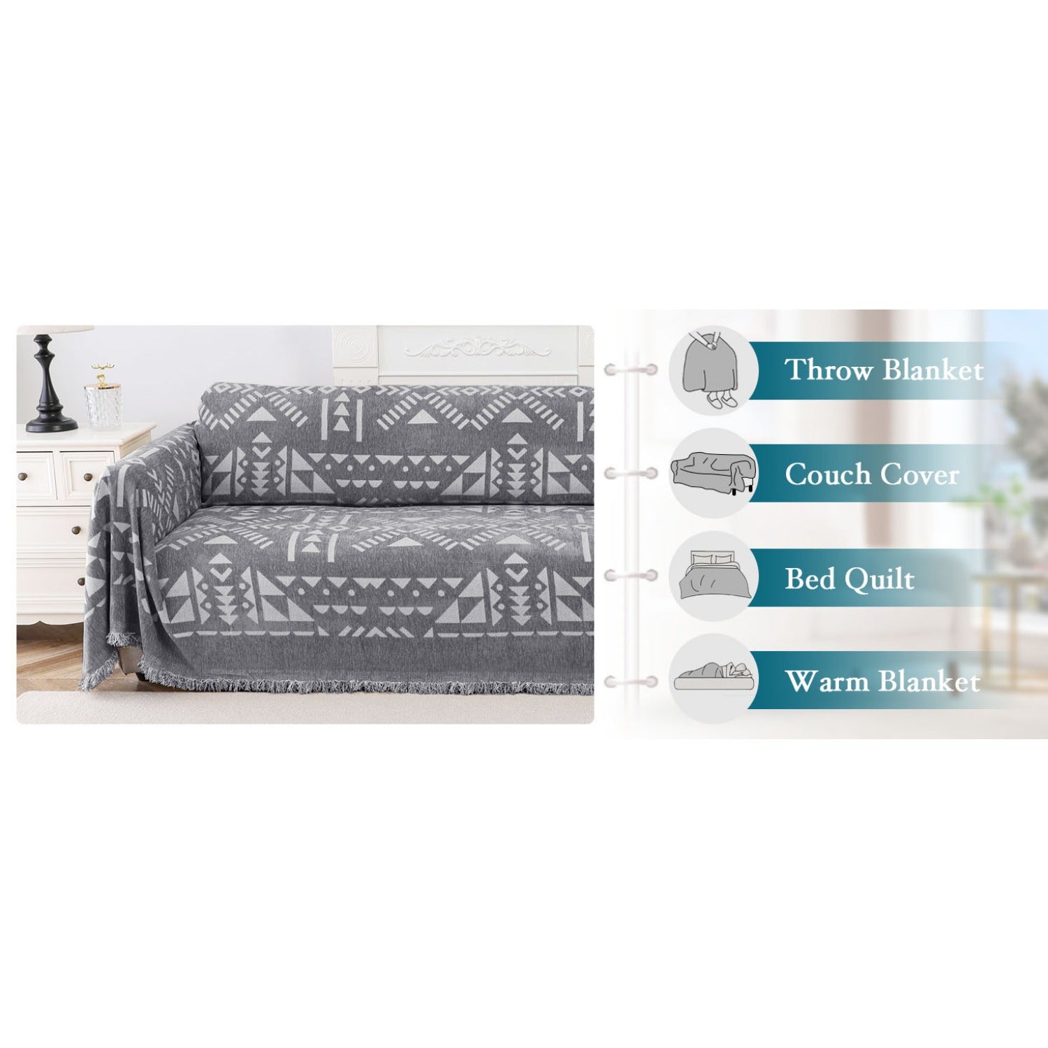 1pc Boho Chenille Couch Cover Sofa Covers for Dogs Gray Throw Couch Cover for Cushion Couch Sofa Slipcover Couch Covers for Sectional Couch Protector Cover PRINCEDECO