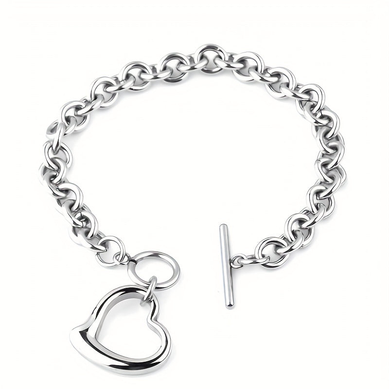 1 Set Exquisite Titanium Steel Stainless Steel Hollow Heart-Shaped Peach Heart Necklace and Bracelet Set - Silver Plated