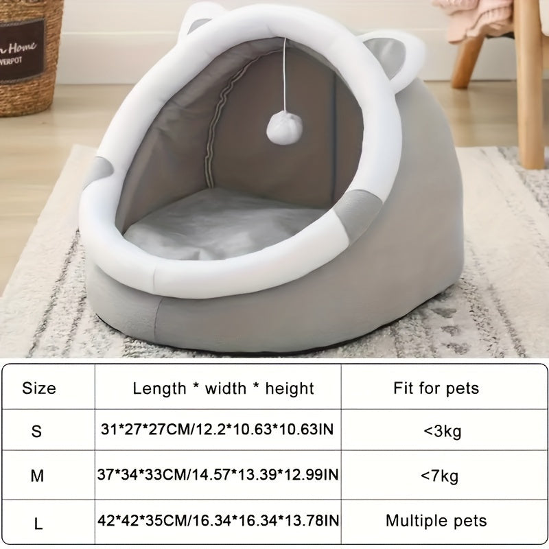 Classic style cute cat bed house, kitten burrow mat, indoor kitten tent with hanging toys, give cats different fun