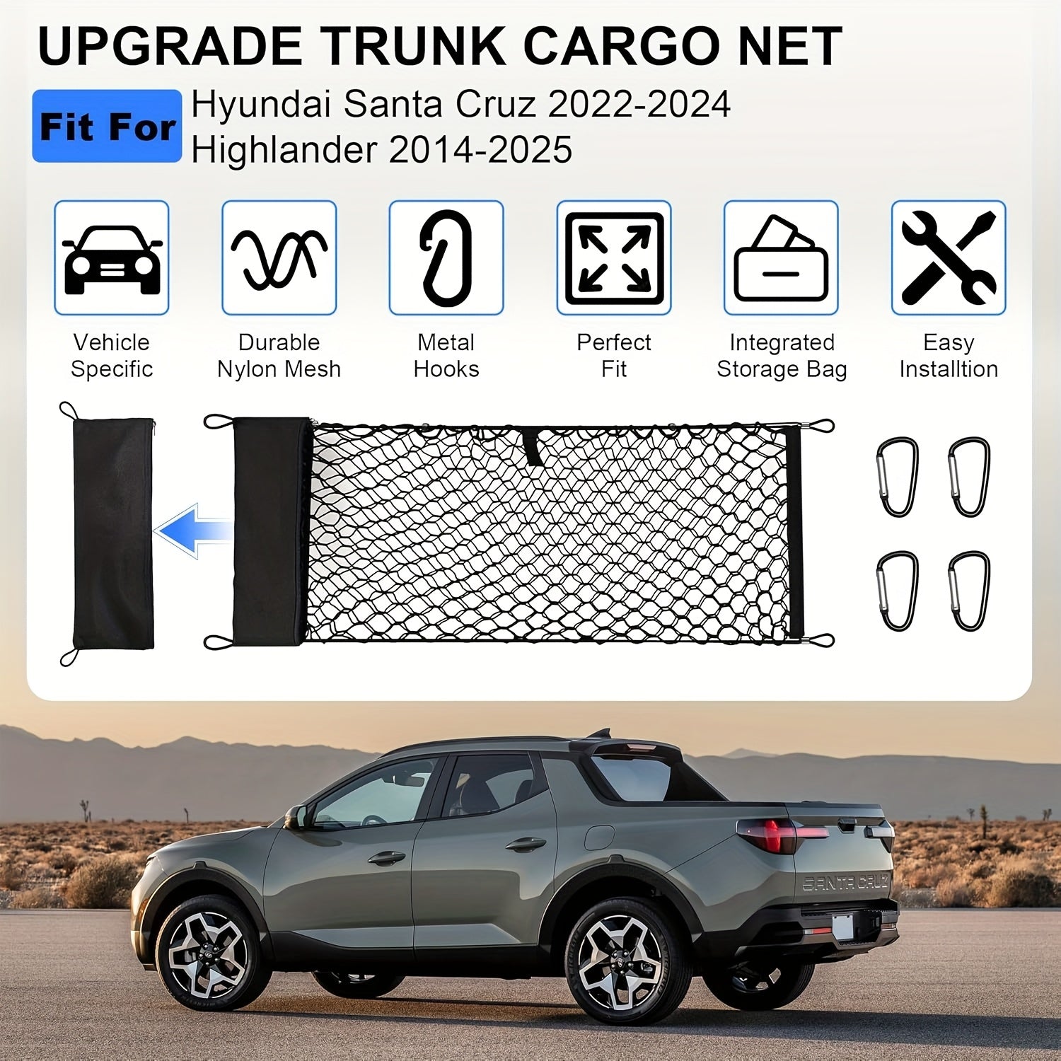 Envelope Trunk Cargo Net for Ford Maverick 2022-2024 Accessories, Heavy Duty Mountain Buckle