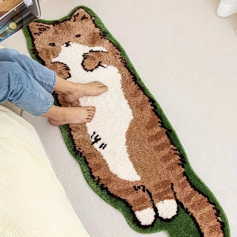 1pc Extra Large Adorable Cat Rug - Luxuriously Soft & Non-Skid, Vibrant Cartoon Animal Pattern for Indoor Bedrooms - Durable, Stylish Accent Carpet Mat