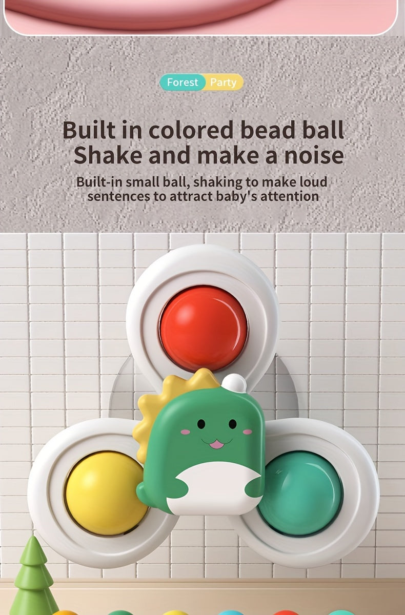 3pcs Kids' Cartoon Animal Suction Cup Spinning Toys Set - Relax, Music & Educational Bath Shower Play, Perfect for Bathtubs, Glass Surfaces & Car Windows - Ideal Gift for Boys & Girls