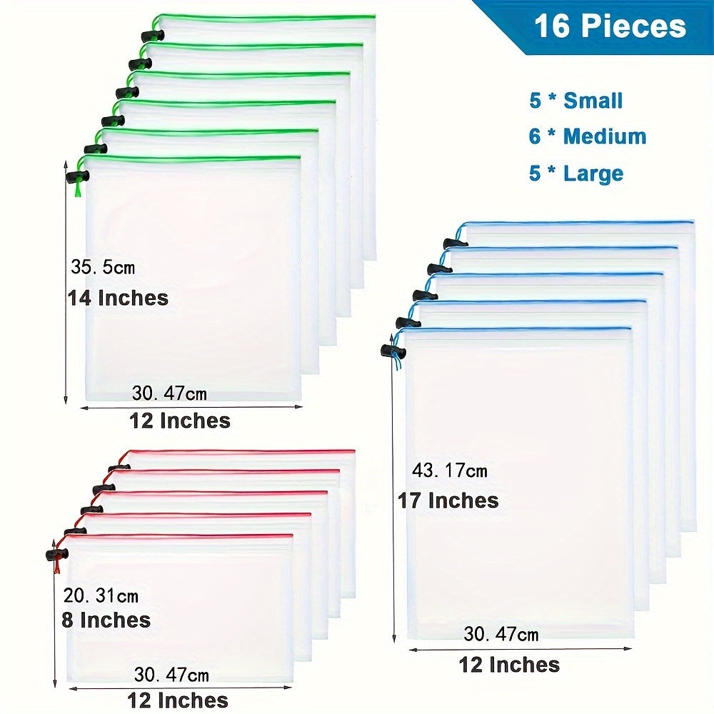 16pcs Reusable Mesh Storage Bags with Drawstring - Perfect for Toys, Fruits & Vegetables Organizer
