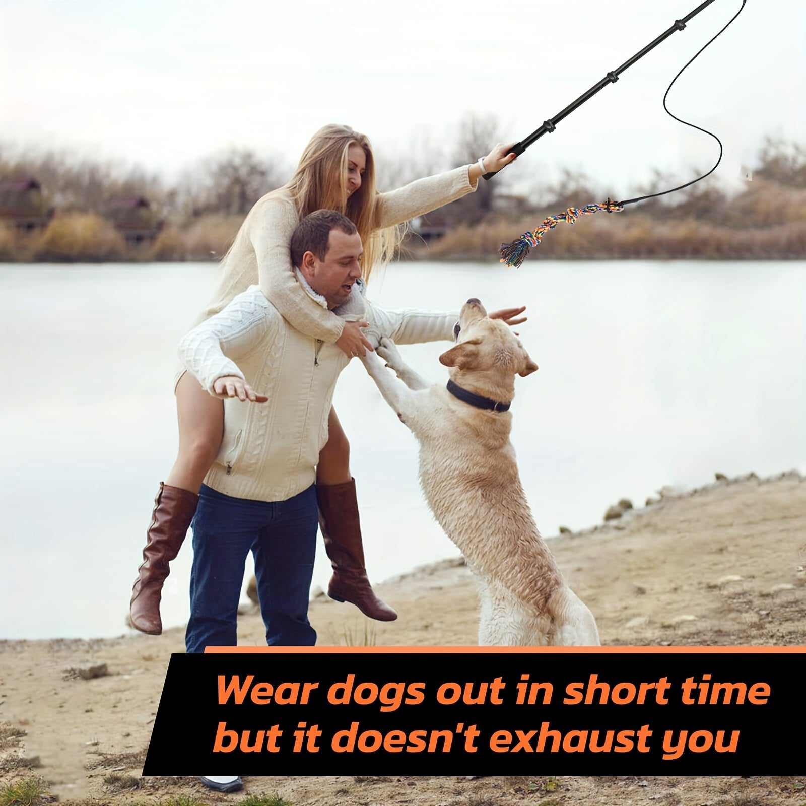 Flirt Pole For Dogs Interactive Dog Toys For Large Medium Small Dogs Chase And Tug Of War, Dog Teaser Wand With Lure Chewing Toy For Outdoor Exercise & Training (Pole-48.8inch)