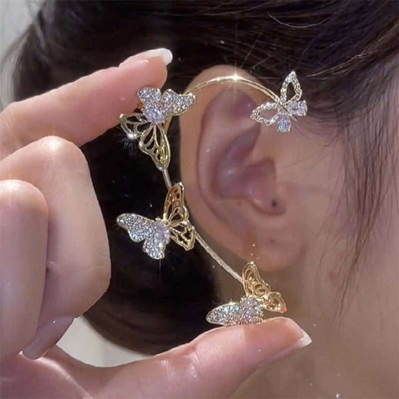 Women'S Elegant Butterfly Ear Cuffs - No-Piercing Ear Hooks, Synthetic Gemstone Accents