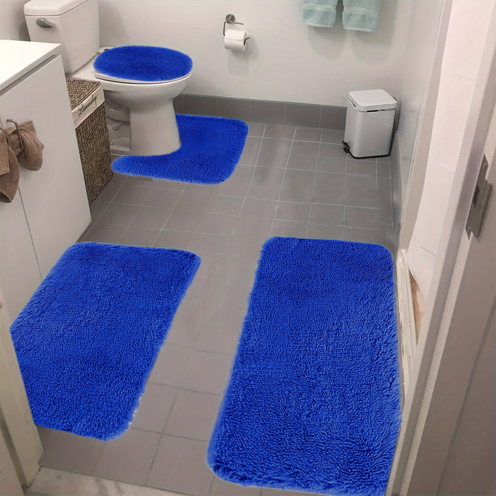 Solid Color Bath Mats 4 Set Bathroom Rugs For 4 Pcs Toilet Mats Universal Soft Comfortable Water Absorption Non-Slip Thick Machine Washable Easier To Dry Dark