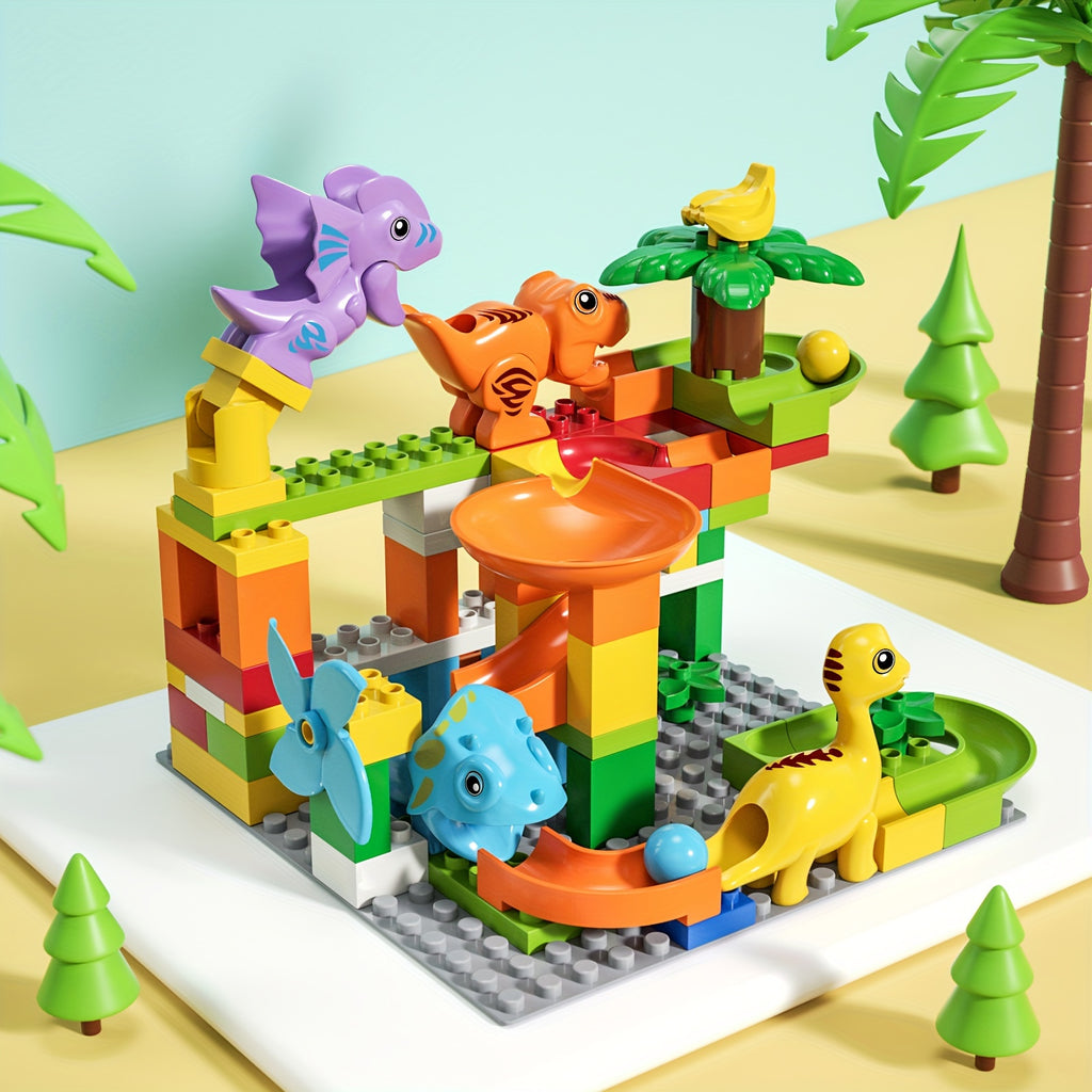 Burgkidz Marble Racetrack Building Blocks Dinosaur Toys: Stem Ball Racetrack For Boys And Girls, With Functional Dinosaur Building Blocks, Marble Maze Game Toy Christmas Halloween Gifts