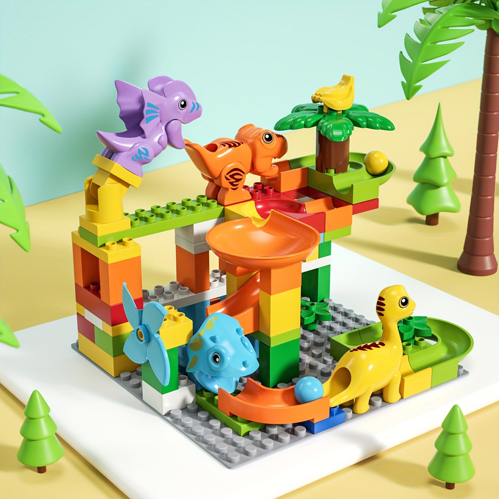 Burgkidz Marble Racetrack Building Blocks Dinosaur Toys: Stem Ball Racetrack For Boys And Girls, With Functional Dinosaur Building Blocks, Marble Maze Game Toy Christmas Halloween Gifts